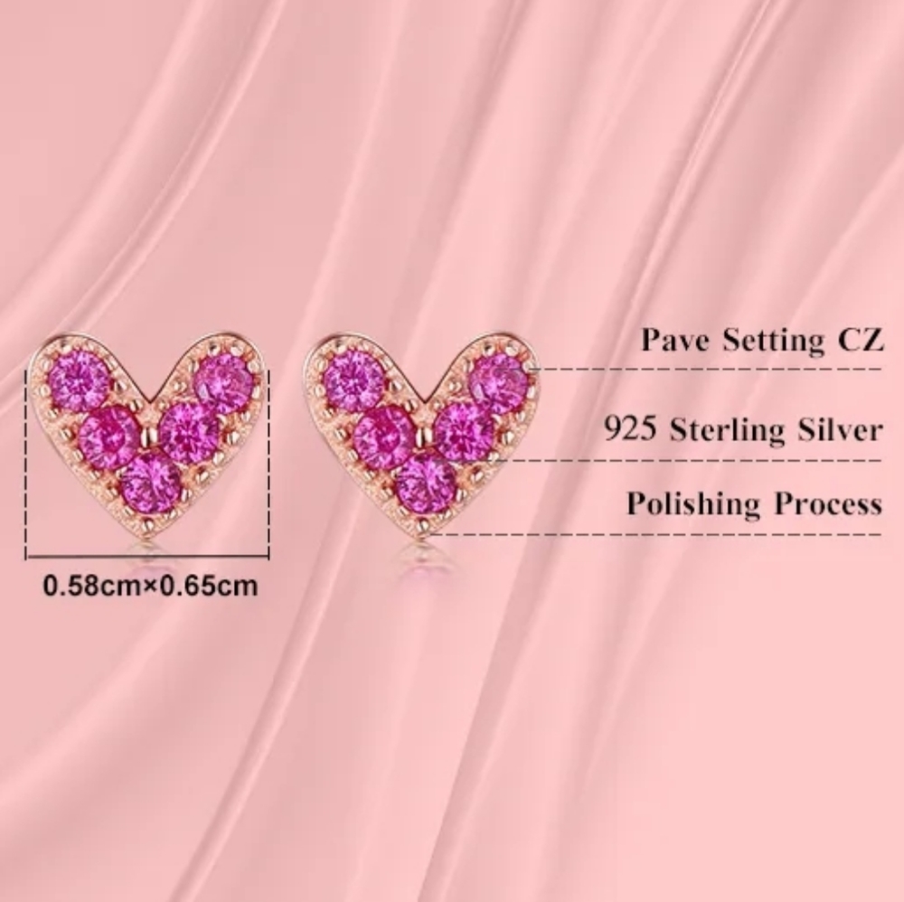 Super Cute Pink Diamond Heart Earrings - Picture 3 of 5
